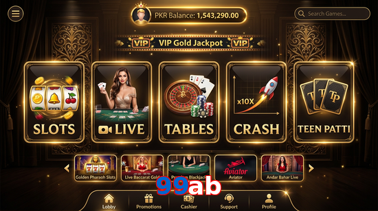 Main screen of 99Ab casino page for PK players